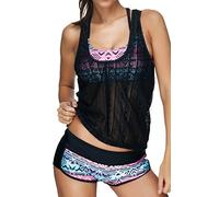 EUDOLAH Women Tribal Printed Tankini Set Soft Elastic Swimsuits with Boyshort Three Piece Bikini (2XL, Z Black)