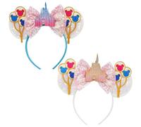 Eudomis 2 Pack Mouse Ears Headband, Sequin Pink Mouse Ears, with Castle Bows, Princess Style Hair Accessories for Women Girls, Theme Park, Party, Cosplay Costume Decor, Daily Wear