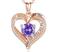 EUDORA 925 Sterling Silver Heart Birthstone Necklace for Women, Rose Gold February Birthstone Pendant for My Girl I Love You to the Moon and Back Jewelry Birthday Gift for Mom Daughter Grandma Her,18"