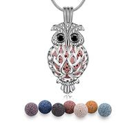 EUDORA Aromatherapy Diffuser Oil Owl Necklace for Women, Aromatherapy Essential Oil Diffuser Pendant with 7PCS Lava Stone, 24"