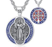 EUDORA Harmony Ball 18K Gold Plated Sterling Silver Medalla de San Benito St. Saint Benedict Medal Necklace for Women Men, St Benedict Amulet Pendant Christian Catholic Jewelry Gifts, 22"+2"