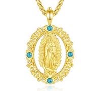 EUDORA Harmony Ball 18K Gold-plated Sterling Silver Virgen de Guadalupe Necklace for Women, Turquoise Our Lady of Guadalupe Medalla de la Virgen de Guadalupe Pendant Jewelry Gift, 20''+2"