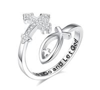 EUDORA Harmony Ball 925 Sterling Silver Adjustable Open Ring for Women Men | Adjustable Snake Highland Cow Feather Cross Tree of Life Band Rings Animal Protection Spiritual Jewelry Gift for Dad Mom Son