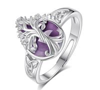 EUDORA Harmony Ball 925 Sterling Silver Amethyst Tree of Life Ring for Women Men, Adjustable Teardrop Crystal Tree Open Band Rings Protection Amulet Jewelry Gift for Mom