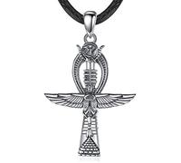 EUDORA Harmony Ball 925 Sterling Silver Ankh Cross and Scarab Necklace for Women Men, Cross of Life Religious Ancient Egyptian Cross Pendant Vintage Jewelry Gift, 24inch