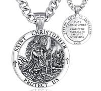 EUDORA Harmony Ball 925 Sterling Silver Archangels Necklace for Women Men, St Christopher Medal St Michael Virgin Mary St Benedict Pendant Original Protection Religion Amulet Jewelry Gift, 22"+2"
