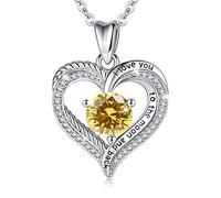 EUDORA Harmony Ball 925 Sterling Silver Birthstone Heart Necklace for Women, November Birthstone Pendant I Love You to the Moon and Back Jewelry Birthday Gift for Women Mother Daughter Wife