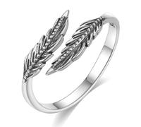 EUDORA Harmony Ball 925 Sterling Silver Feather Ring for Women, Oxidized Western Adjustable Open Ring Navajo Jewelry Gift for Mom Daughter