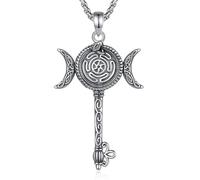 EUDORA Harmony Ball 925 Sterling Silver Hecate Key Necklace for Women Men, Witchy Triple Moon Snake Pendant Wheel of Hecate Pagan Jewelry Gift for Mom Wife, 20+2"