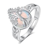 EUDORA Harmony Ball 925 Sterling Silver Moonstone Tree of Life Ring for Women Men, Adjustable Teardrop Crystal Tree Open Band Rings Protection Amulet Jewelry Gift for Mom