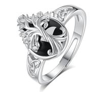 EUDORA Harmony Ball 925 Sterling Silver Obsidian Tree of Life Ring for Women Men, Adjustable Teardrop Crystal Tree Open Band Rings Protection Amulet Jewelry Gift