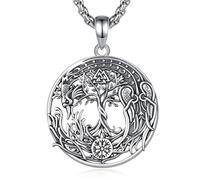 EUDORA Harmony Ball 925 Sterling Silver Phoenix Tree of Life Necklace for Women Men, Viking Yggdrasil Rune Pendant Vintage Oxidized Jewelry Gifts for Mom Dad, 22"+2"
