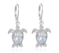 EUDORA Harmony Ball 925 Sterling Silver Sea Turtle Hoop Earrings for Women, Moonstone Tree of Life Turtle Dangle Drop Earring Beach Summer Jewelry Gift for Mom Wife