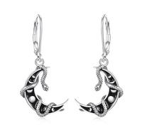 EUDORA Harmony Ball 925 Sterling Silver Snake Moon Hoop Earrings for Women, Crescent Moon Phase Snake Dangle Drop Earring Wiccan Jewelry Gift for Mom Wife