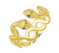EUDORA Harmony Ball 925 Sterling Silver Snake Open Ring for Women Men, Adjustable 18k Gold-plated Snake Band Rings Animal Protection Jewelry Gift