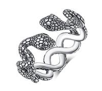 EUDORA Harmony Ball 925 Sterling Silver Snake Open Ring for Women Men, Adjustable 18k Gold-plated Snake Band Rings Animal Protection Jewelry Gift
