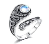 EUDORA Harmony Ball 925 Sterling Silver Snake Spoon Ring for Women Men, Adjustable Wiccan Snake Moon Phase Moonstone Band Rings Jewelry Gift for Daughter Son