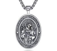 EUDORA Harmony Ball 925 Sterling Silver St Anthony Medal Saint Anthony Necklace for Women Men, Vintage San Anthony Protection Amulet Pendant Christian Catholic Jewelry Gifts, 24"+20"