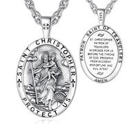 EUDORA Harmony Ball 925 Sterling Silver St Christopher Necklace for Women Men, Mens Saint Christopher Medal Pendant St.Christopher Medals for Car Original Protection Amulet Jewelry Gift, 22"+2"