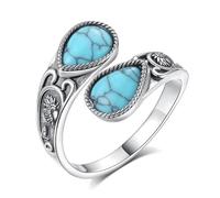 EUDORA Harmony Ball 925 Sterling Silver Sunflower Spoon Ring for Women, Adjustable Turquoise Open Rings Vintage Boho Thumb Oxidized Wrap Rings Antique Floral Jewelry Gifts for Mom