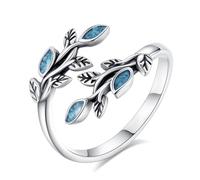 EUDORA Harmony Ball 925 Sterling Silver Turquoise Leaf Ring for Women, Adjustable Nature Oliver leaves Wrap Open Ring Jewelry Gifts for Women Wedding Engagement