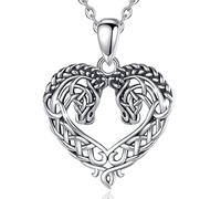 EUDORA Harmony Ball 925 Sterling Silver Viking Necklace for Women Men, Crescent Wolf Horse Dragon Thor's Hammer Celtic Nordic Amulet Jewelry Gift, 22"+2"