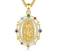 EUDORA Harmony Ball 925 Sterling Silver Virgin Mary Necklace for Women, Chakra Zirconia 18k Gold Plated Our Lady of Guadalupe Pendant Blessed Mother Mary Religion Jewelry Medallion Gift, 22"