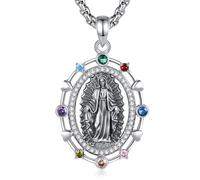 EUDORA Harmony Ball 925 Sterling Silver Virgin Mary Necklace for Women, Chakra Zirconia Our Lady of Guadalupe Pendant Blessed Mother Mary Religion Jewelry Medallion Gift for Mom Wife, 22"