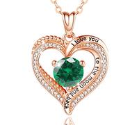 EUDORA Harmony Ball Birthstone Heart Necklace for Women, 925 Sterling Silver May Birthstone Pendant Rose Gold Necklaces, I Love You to the Moon and Back Jewelry Birthday Gift, 20"