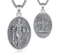 EUDORA Harmony Ball Blind Goddess of Lady Justice Necklace for Women Sterling Silver S925, Vintage Greek Roman Angel Scales of Justice Blind Goddess Pendant Jewelry Gifts for Lawyer Friends, 20"+2"
