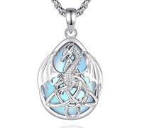 EUDORA Harmony Ball Celtic Dragon Trinity Knot Obsidian Necklace for Women | Silver-Plated Copper Dragon Obsidian Pendant Crystal Amulet Energy Celtic Irish Jewelry Gifts for Women Men, 22"/24"