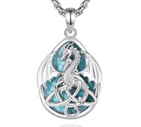 EUDORA Harmony Ball Celtic Dragon Trinity Knot Obsidian Necklace for Women | Silver-Plated Copper Dragon Obsidian Pendant Crystal Amulet Energy Celtic Irish Jewelry Gifts for Women Men, 22"/24"