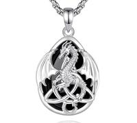 EUDORA Harmony Ball Celtic Dragon Trinity Knot Obsidian Necklace for Women | Silver-Plated Copper Dragon Obsidian Pendant Crystal Amulet Energy Celtic Irish Jewelry Gifts for Women Men, 22"/24"