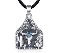 EUDORA Harmony Ball Cow Tag Necklace for Women Men, Silver Plated Copper Bull Head Pendant Turquoise Cactus Necklace Western Country Side Jewelry Gift for Daughter Son, 24" Black Cord