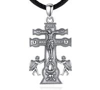 EUDORA Harmony Ball Cross Necklace for Women Men S925 Sterling Silver, Crucifix Necklaces Caravaca St Benedict Cross Pendant Religious Faith Jewelry Christian Orthodox Jewelry Gifts, 22"+2"