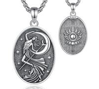 EUDORA Harmony Ball Goddess Nyx Necklace Medal for Women S925 Sterling Silver, Ancient Greek Mythology Primordial Goddess of Night Nyx Pendant Vintage Amulet Energy Jewelry Gift, 20"+2"