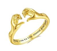 EUDORA Harmony Ball Heart Hug Rings for Women Men 18K Gold-Plated Sterling Silver, Adjustable Hugging Hands Open Ring I Love You Couples Bands Rings Promise Ring Jewelry Gift for Dad Mom Son Daughter