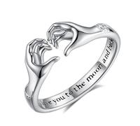 EUDORA Harmony Ball Heart Hug Rings for Women Men S925 Sterling Silver, Adjustable Hugging Hands Open Ring I Love You Couples Bands Rings Promise Ring Jewelry Gifts for Dad Mom Son Daughter Couples