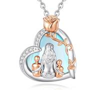 EUDORA Harmony Ball Heart Mom Moonstone Pendant Necklace for Women Mama | Rhodium Plated Copper Moonstone Mom and 2 Sons Necklace with CZ Rose Flower Jewelry Mother’s Day Birthday Gift, 22' Chain