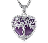 EUDORA Harmony Ball Heart Tree of Life Amethyst Necklace for Women Silver Plated Copper, Mother Goddess Tree Pendant Crystal Jewelry Yoga Meditation Gifts for Women Mothers Mom Wife, 20"+2"