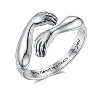 EUDORA Harmony Ball Hug Rings for Women Men S925 Sterling Silver, Adjustable Hugging Hands Open Ring Always with You Couples Bands Rings Promise Ring Jewelry Gifts for Dad Mom Son Daughter Couples