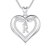 EUDORA Harmony Ball Initial Necklaces for Women Girls, CZ Double Heart Letter R Pendant, Alphabet Infinity Love Heart Necklace Jewelry Gifts for Sister Daughter