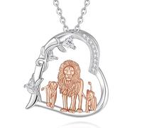 EUDORA Harmony Ball Lion Mother Mom Necklace for Women, Sterling Silver, Mother Lion and Cubs Heart Pendant, 18" Chain