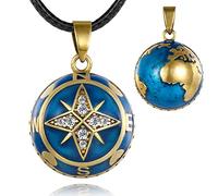 EUDORA Harmony Ball Map Pregnancy Necklace for Women, Compass Mexican Bola Chime Angel Caller Locket Bell Pendant Jewelry Mother's Day Gift for New Mom, 30 Inch + 45 Inch
