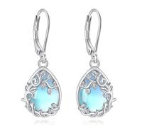 EUDORA Harmony Ball Moonstone Earrings S925 Sterling Silver for Women,Tree of Life Teardrop Leverback Earrings Moonstone Dangle Earrings for Mama Wife