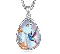 EUDORA Harmony Ball Moonstone Hummingbird Necklace for Women, Silver Plated Copper Hummingbird Pendant Healing Crystal Jewelry Yoga Meditation Gifts for Mothers Mom Wife, 20"+2"