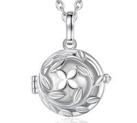 EUDORA Harmony Ball Pregnancy Bola Necklace for Women, Four Leaf Clover Angel Caller Pendant Music Chime Wishing Bell Mexico Ball Jewelry Gift for Mother Ladies, 45" + 30"(Silver)