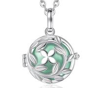 EUDORA Harmony Ball Pregnancy Bola Necklace for Women, Four Leaf Clover Angel Caller Pendant Music Chime Wishing Bell Mexico Ball Jewelry Gift for Mother Ladies, 45" + 30"(Green)