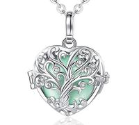 EUDORA Harmony Ball Pregnancy Necklace for Women, Heart Tree of Life Angel Caller Pendant Music Chime Wishing Bell Jewellery Gift for Future Mother, 45inch + 30inch
