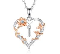 EUDORA Harmony Ball Rose Heart Initial I Necklace for Women Letter I Alphabet Initial Necklaces Copper Rhodium Plated Pendant with Cubic Zirconia, Initials Jewelry Gifts for Women Wife 18"